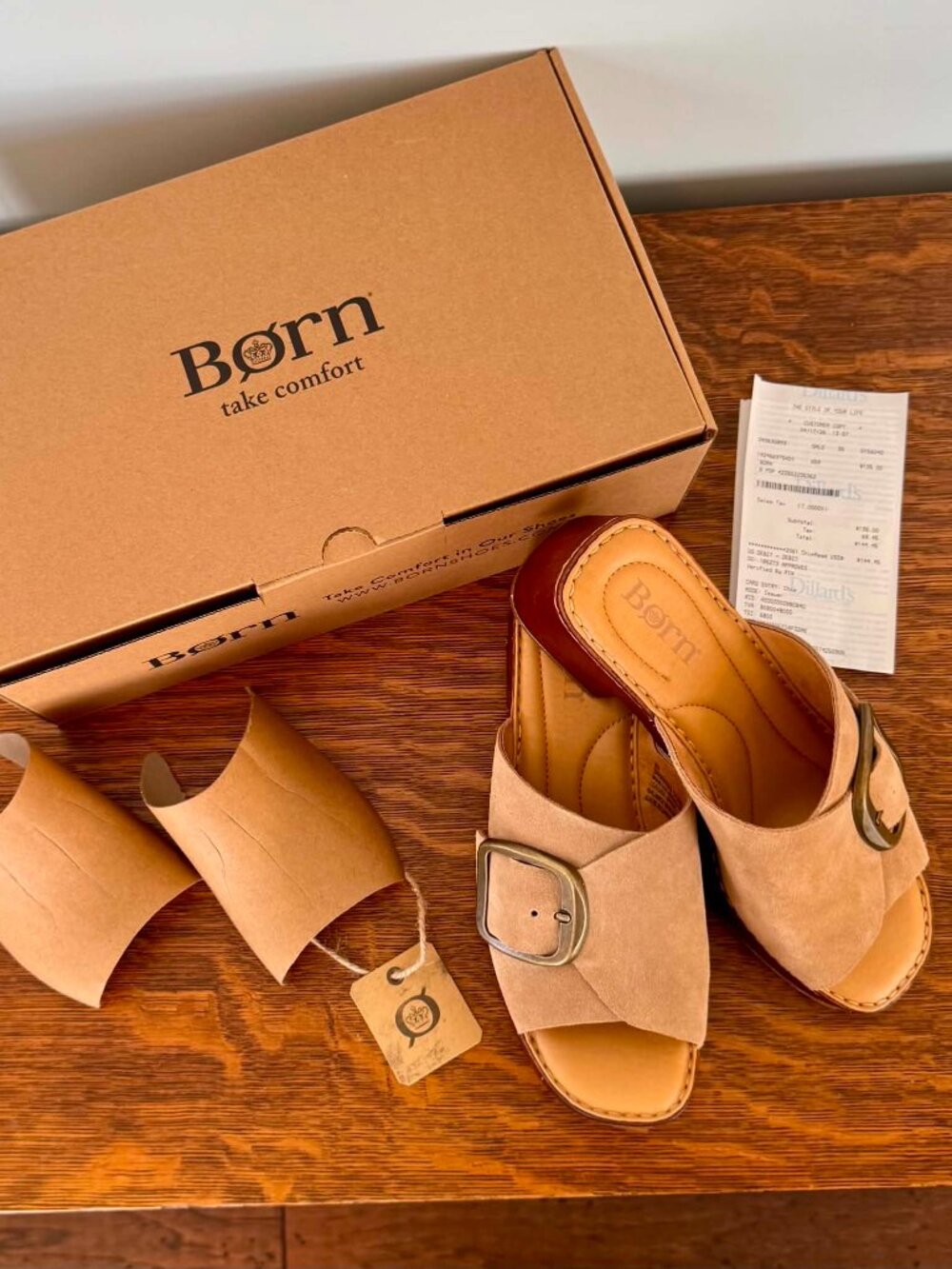 BORN Suede Leather Wedge Open-Toe Mule/Slides - Picture 14 of 16